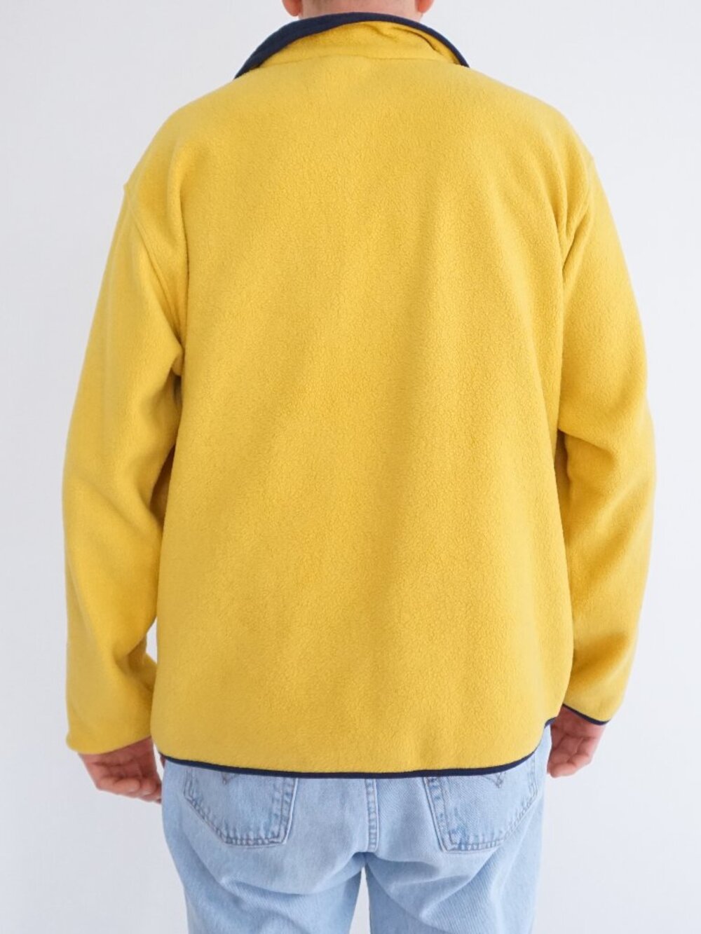 Vintage Court Club Yellow Navy Rugby Stripe Quarter Zip Fleece Pullover M - Picture 2 of 10